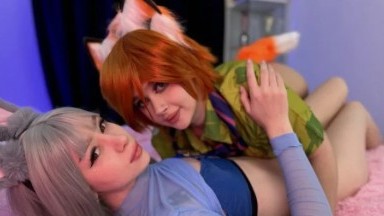Purple Bitch - Cosplay Girls Try Double Anal